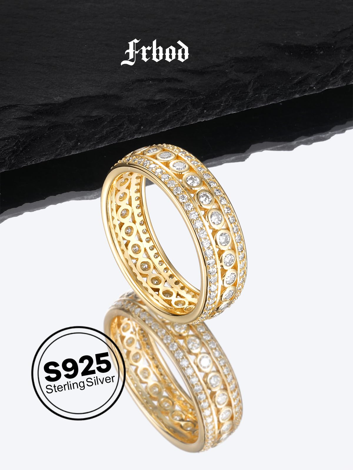 Frbod Moissanite Eternity Engagement Rings Sparkly Diamond Band 14K Gold Plated Wedding Rings for Women Men Size 6