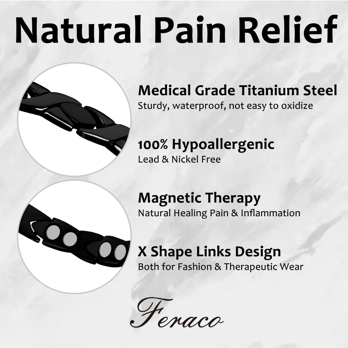 Feraco Magnetic Bracelet for Women Titanium Steel Magnetic Therapy Bracelet with Neodymium Magnets, Unique X Shape Links (Black)