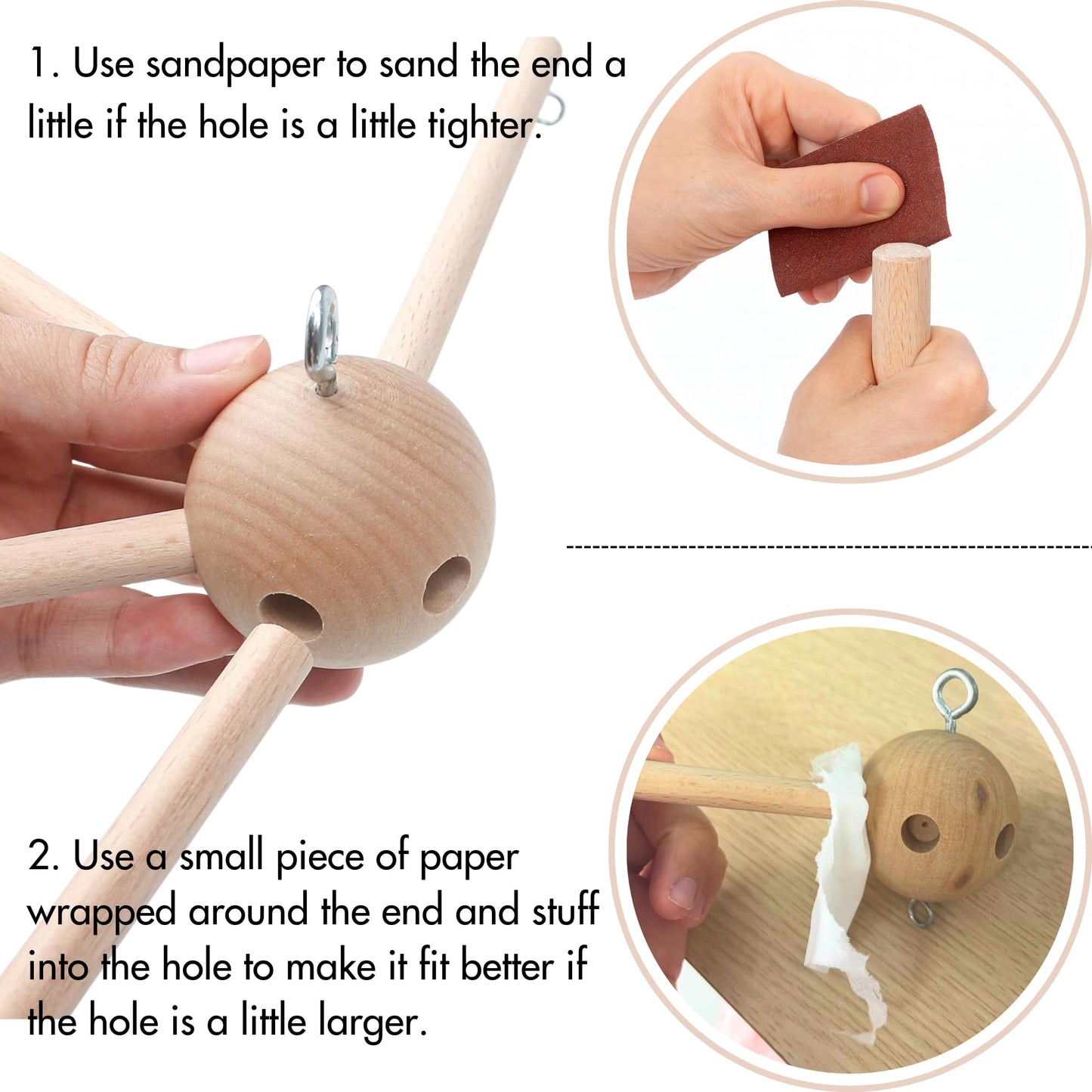 Baby Mobile Kit Frame DIY for Crib Decorative Natural Wooden Wind Chime Equipment Hanger for Infant Boy Girl Home Nursery Creative Craft Wall Balcony Hanging Toy Bell Accessories Bedroom Ceiling Decor