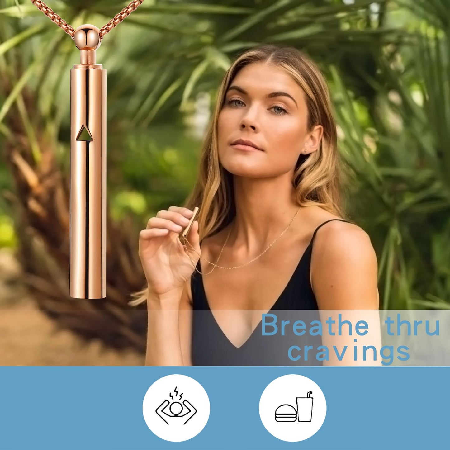 Anxiety Breathe Easy Necklace Mindfulness Breathing Necklace Breathlace Stainless Steel Pendant for Natural Calm & Stress Relief (Rose Gold T)