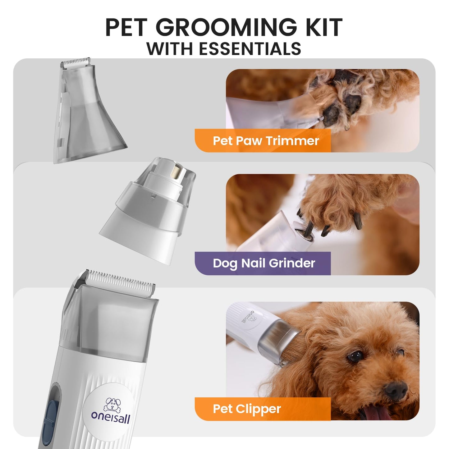 oneisall Dog Grooming Vacuum Purple and 2-Speed Dog Paw Trimmer Silver