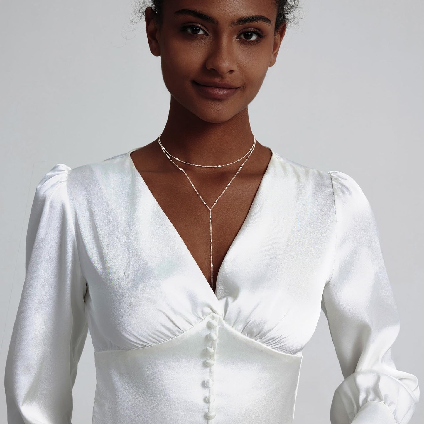 Airmb Silver Necklaces for Women Dainty Long Trendy Y Necklace 925 Silver Plated Long Necklaces for Women Trendy Layered Dot Necklaces Simple Y Necklace Jewelry for Woman
