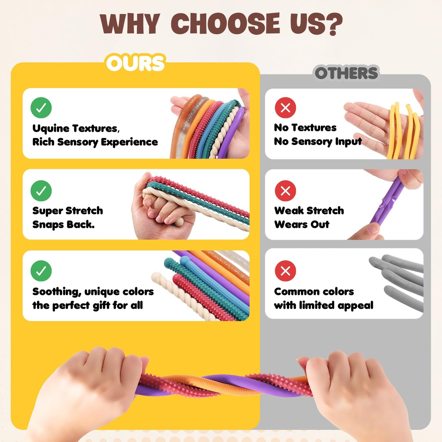 Fidget Sensory Autism Toys Kids - Textured Stretchy Strings for Adults ADHD Children Stress, Flexible & Durable Quiet Fidgets for Classroom Office, Easter Stuffers Gifts Teens Boys Girls