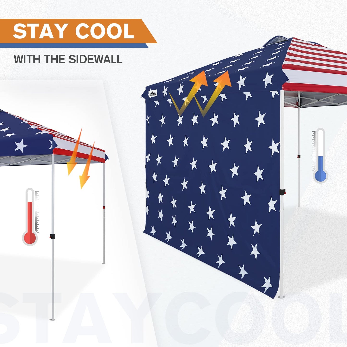 EAGLE PEAK Commercial Canopy 10x10 Pop Up Canopy Tent with 1 Sidewall, Easy Setup Heavy Duty Instant Event Shelter for Vendors & Markets, Outdoor Sun Shade, American Flag