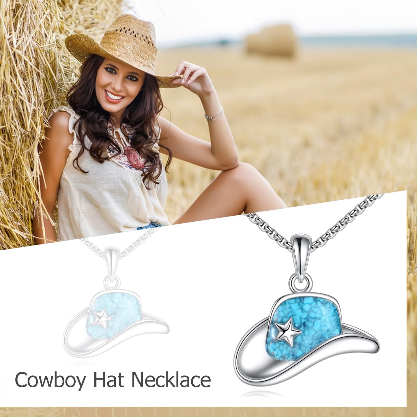 HKPATOP Cow Hat Necklace 925 Sterling Silver Western Turquoise Pendant Necklace Western Jewelry Gift for Women