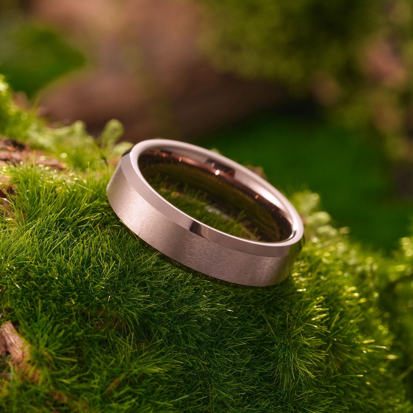 King Will Brown Basic Tungsten Rings For Men 6mm Wedding Band Polished Edge Brushed Matte Promise Ring Comfort Fit, Size 7