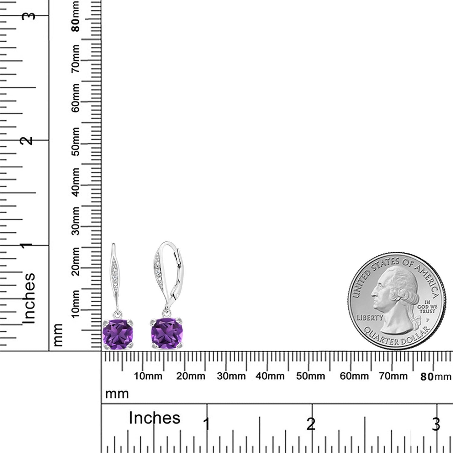 Gem Stone King Drop Dangle Earrings For Women | 7MM Cushion Cut Gemstone Birthstone and Diamond | 925 Sterling Silver | Jewelry Gift for Mom Wife Her | Amethyst-February | Sterling Silver