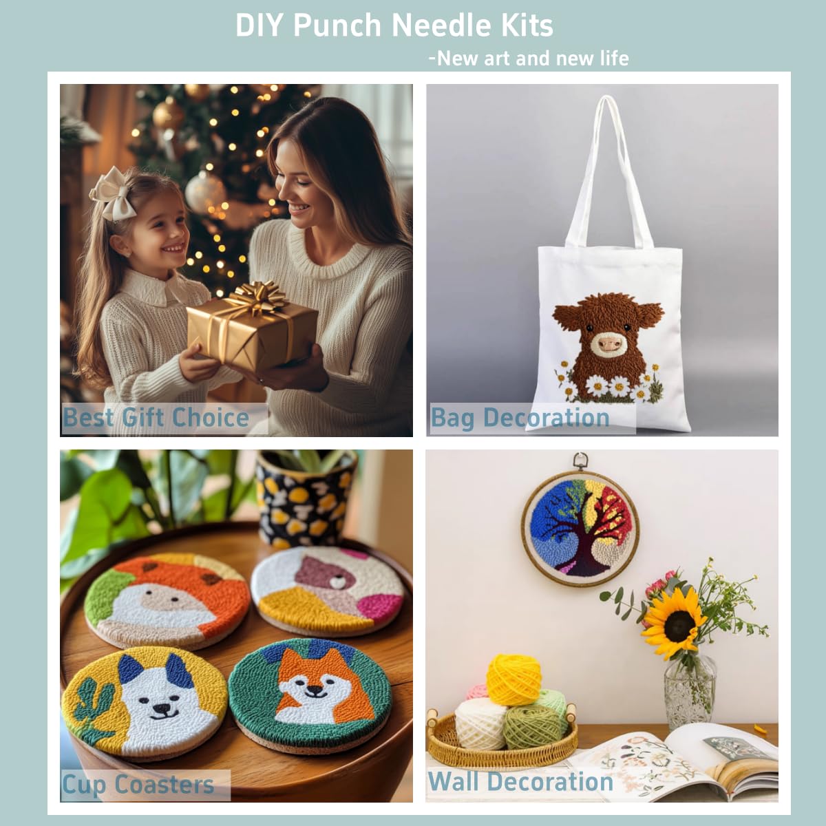 Punch Needle Kits Cute Giraffe Embroidery Starter Set with Hoop Easy for Beginners DIY Stress Relief Handmade Craft Hobby and Home Decor 20x20cm-1