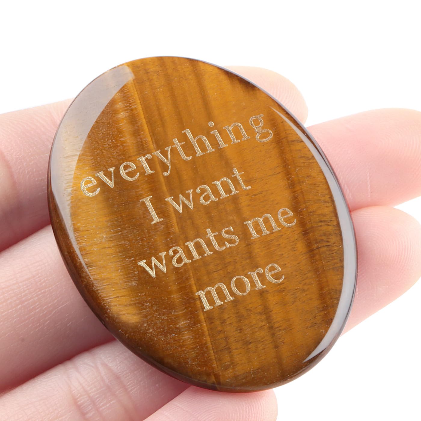 DUQGUHO Tigers Eye Crystal Encouragement Gifts for Women Everything I Want Wants Me More Inspirational Positive Anxiety Relief Items Pocket Hug Stones Emotional Calming Sobriety Gifts for Women Men
