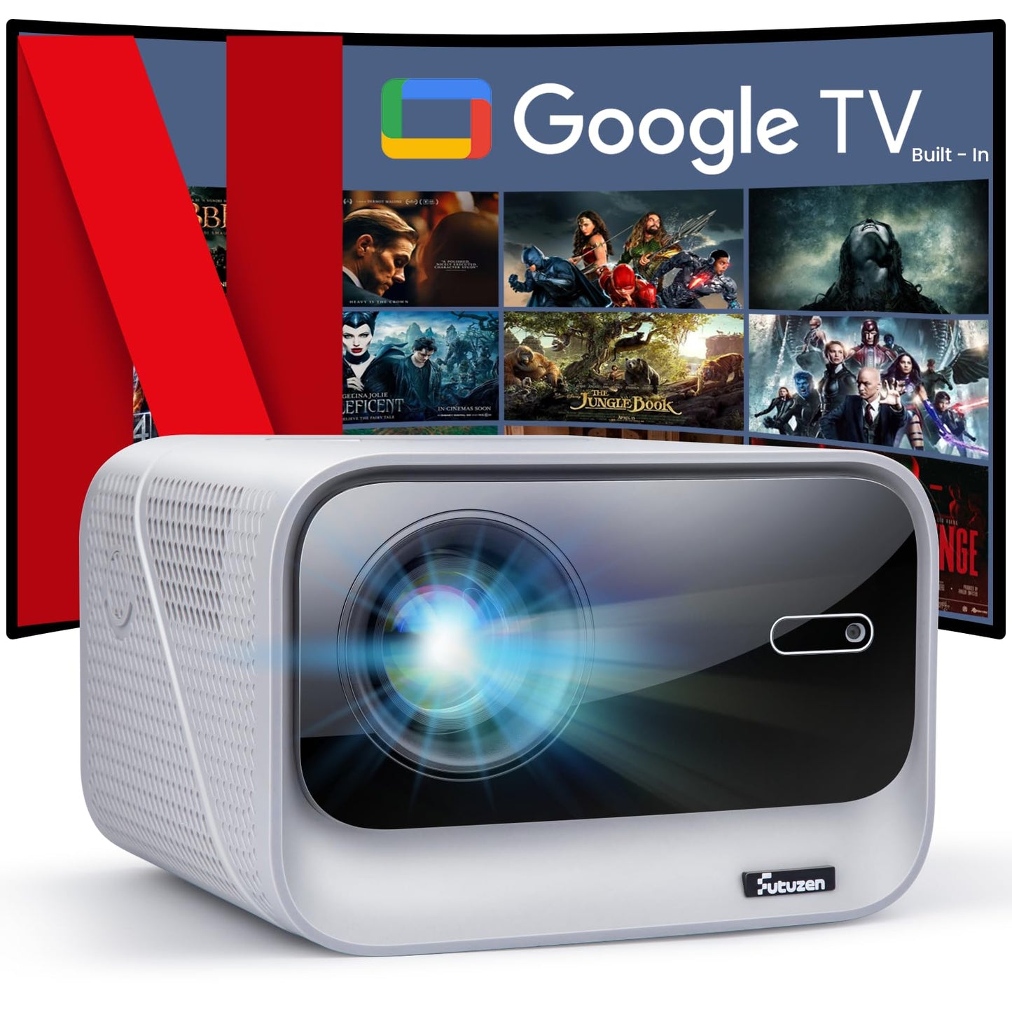 [Official Google TV]Smart Projector 4K Supported with WiFi & Bluetooth, Outdoor Movie Projector with Auto Focus, Home Theater Proyector with 1000+ Apps Portable Gaming Proyector for Bedroom/Celling