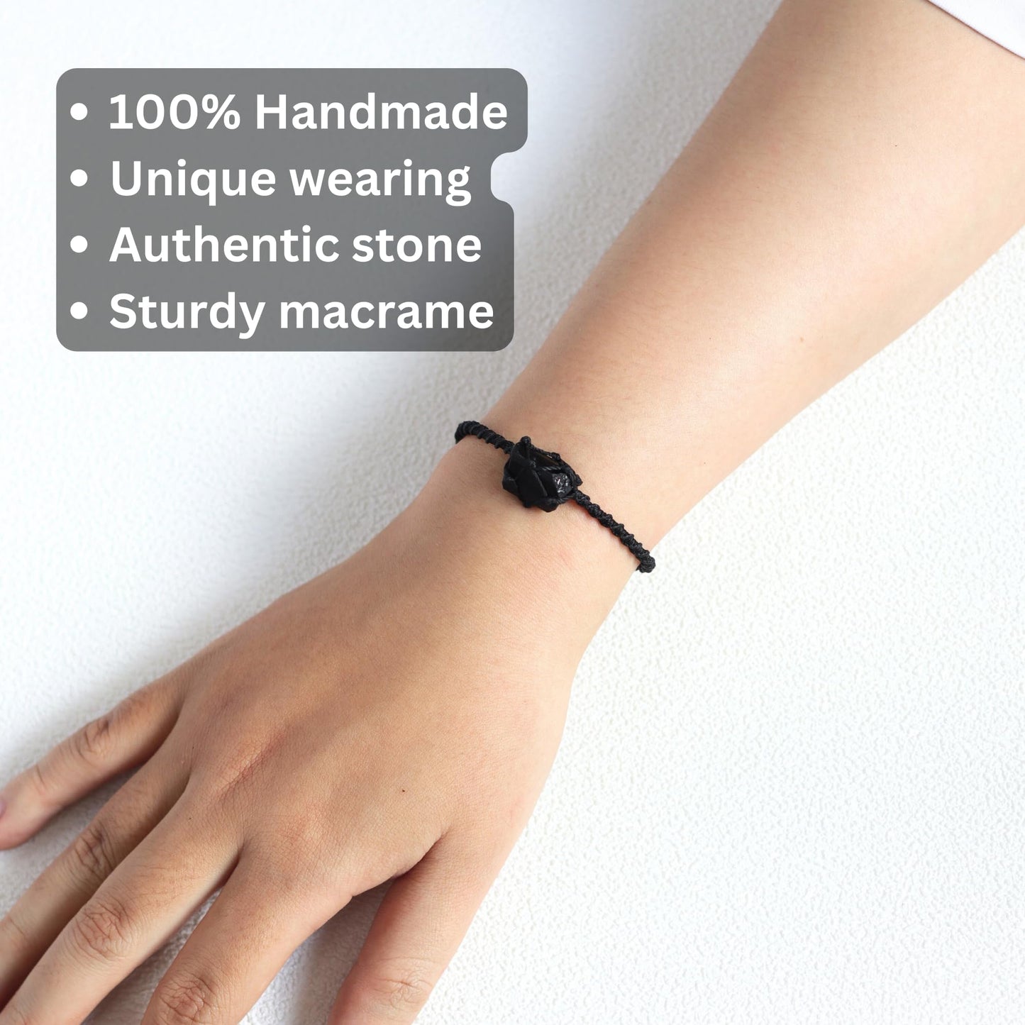 Black tourmaline bracelet for men women - raw natural tourmaline jewelry for protection and spiritual