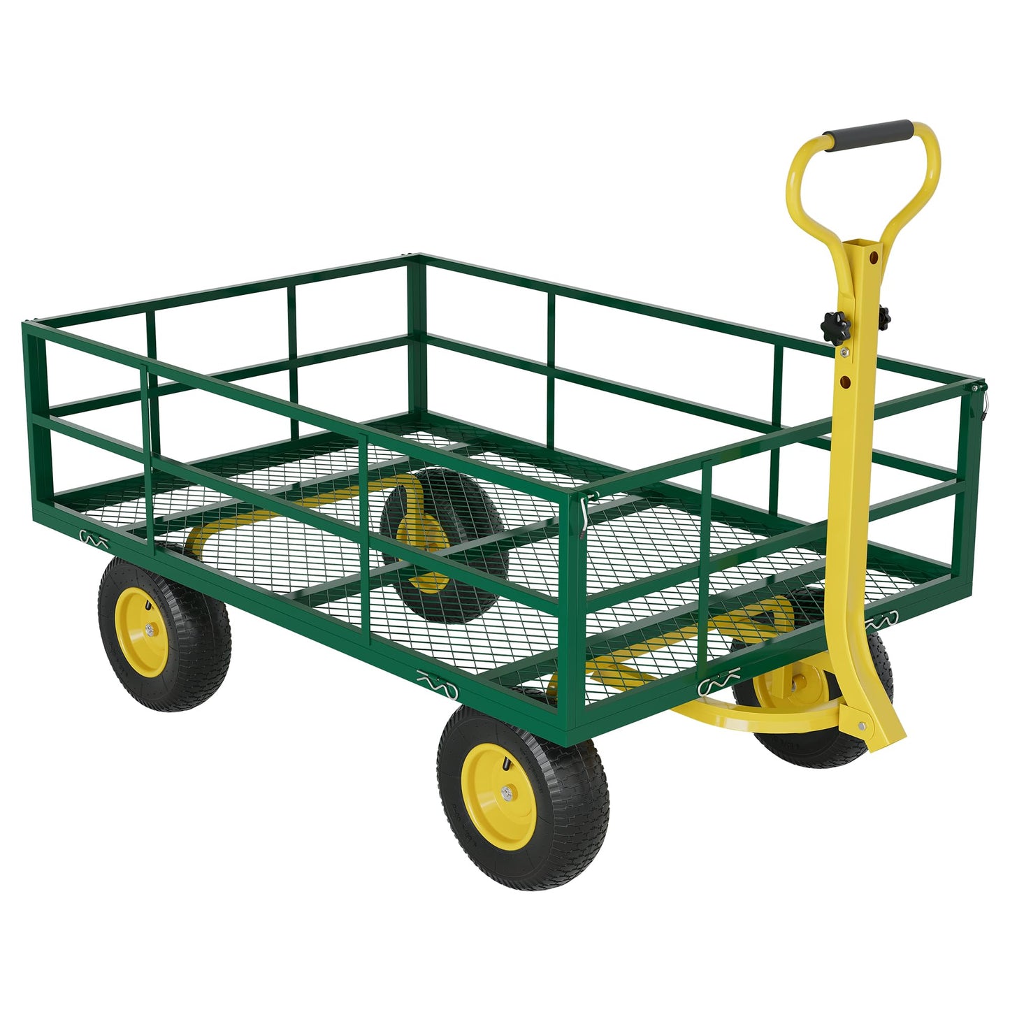 3-in-1 Heavy-Duty Steel Garden Cart, 1200 Lbs Garden Wagon, with 13 Inch All-Terrain Tires and Removable Mesh Side Panels, 180° Rotating Handle, Metal Utility Yard Trailer, Outdoor Gardens Wagon Cart