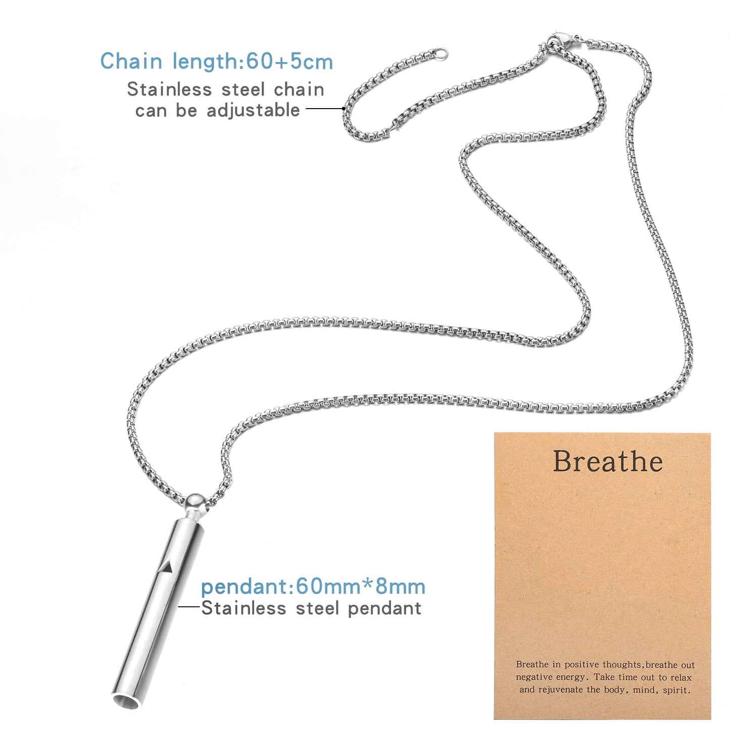 Anxiety Breathe Easy Necklace Mindfulness Breathing Necklace Breathlace Stainless Steel Pendant for Natural Calm & Stress Relief (Steel+Rainbow T)