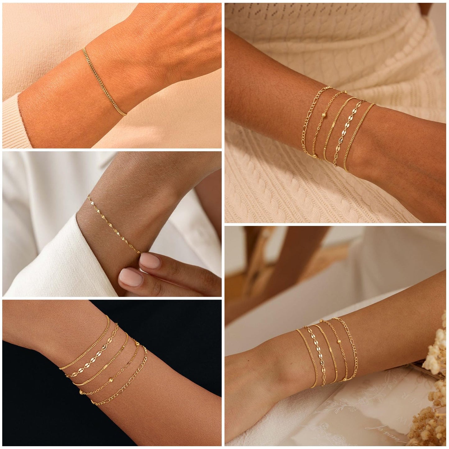 Gold Bracelets for Women, Dainty 14K Gold Plated Bracelet Stack for Women Trendy CZ Tennis Paperclip Cuban Chain Stackable Adjustable Waterproof Link Bracelet Jewelry Set Fashion Accessories Gifts