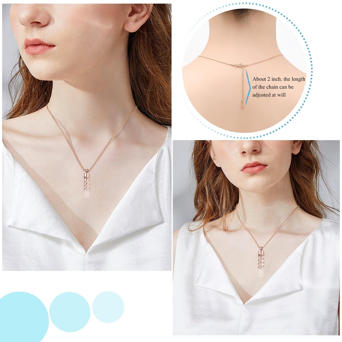 Oinsi Clear Glass Tube Cremation Urn Jewelry Ashes Holder Necklace Keepsake Memorial Pendant Including Box/Fill Kits (Rose Gold (Angel wing))
