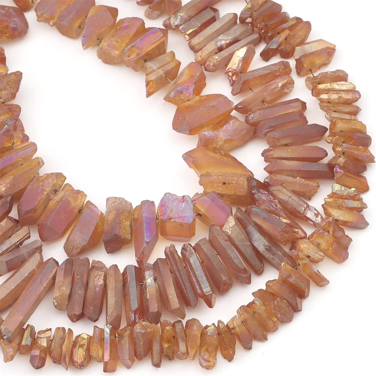 BEADIA Beige Titanium Coated Crystal Quartz Spike Point Stick Beads Rough 1.0"-1.5" for Jewelry Making 15 Inch/Strand