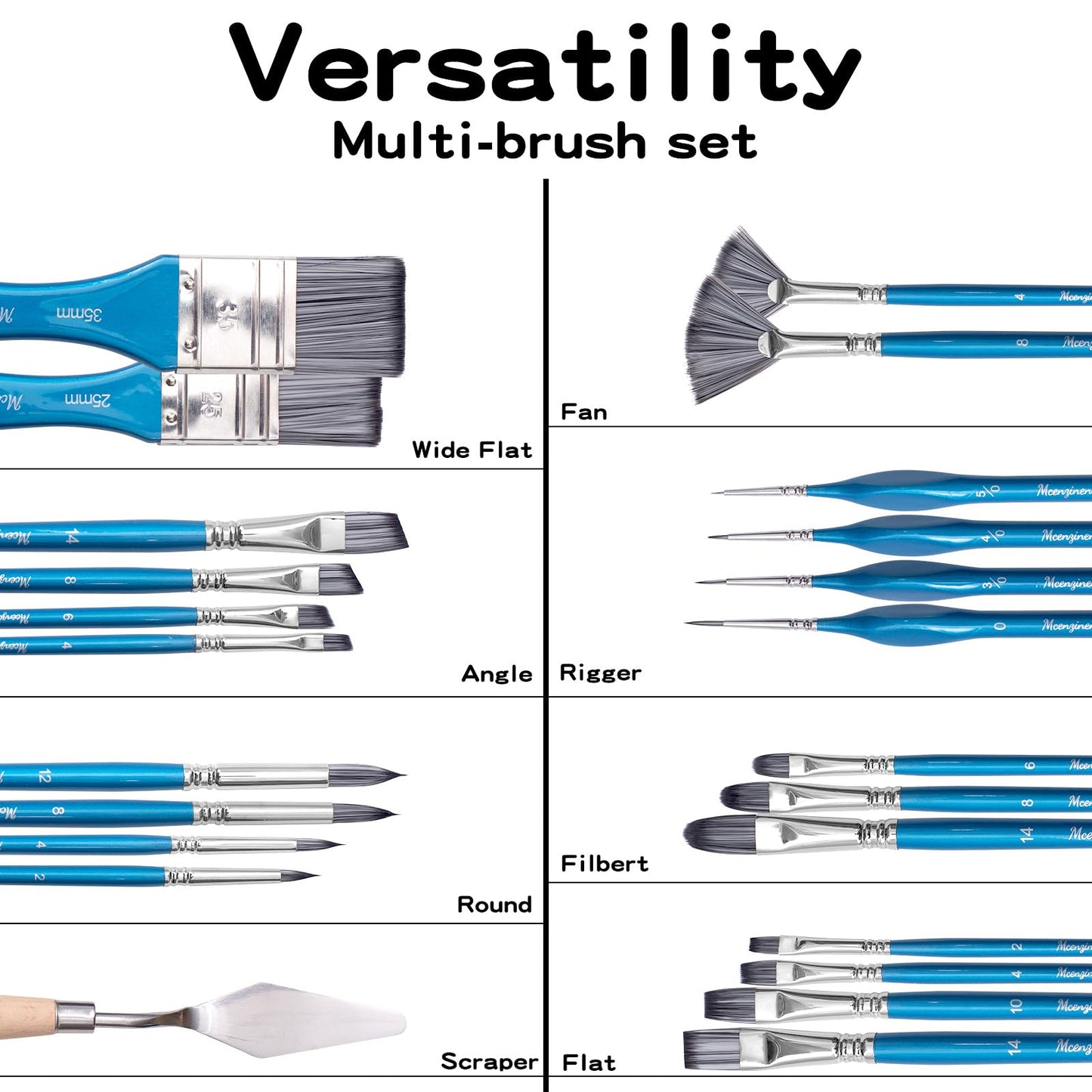 Mcenzinen 24 Pcs Paint Brushes, Professional Acrylic Paint Brush Set Artists Complete Range of Sizes with Palette Knife & Canvas Bag for Acrylic, Oil, Watercolor, Gouache