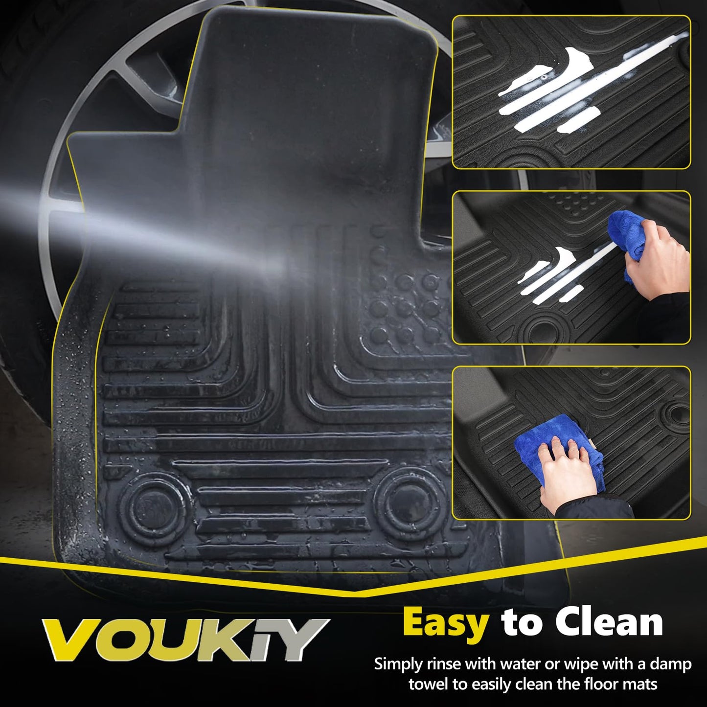 VOUKIY All Weather Car Floor Mats Fit for X7 40i, M50i, M60i (only fit 6 Seater) 2019-2024 2025 Automotive Floor Liners X7 Front& Rear& 3rd Row Accessories Black