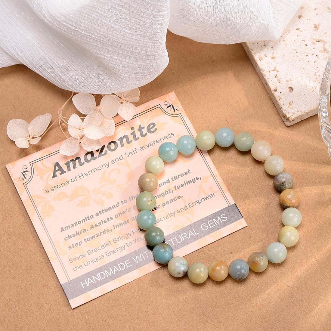 MASSIVE BEADS Mulitcolor Amazonite - Stone of Harmony - Handmade Yoga Stretch Elastic Bracelet Natural Stone Crystal Healing Power Energy Gifts for Unisex Adult 6mm