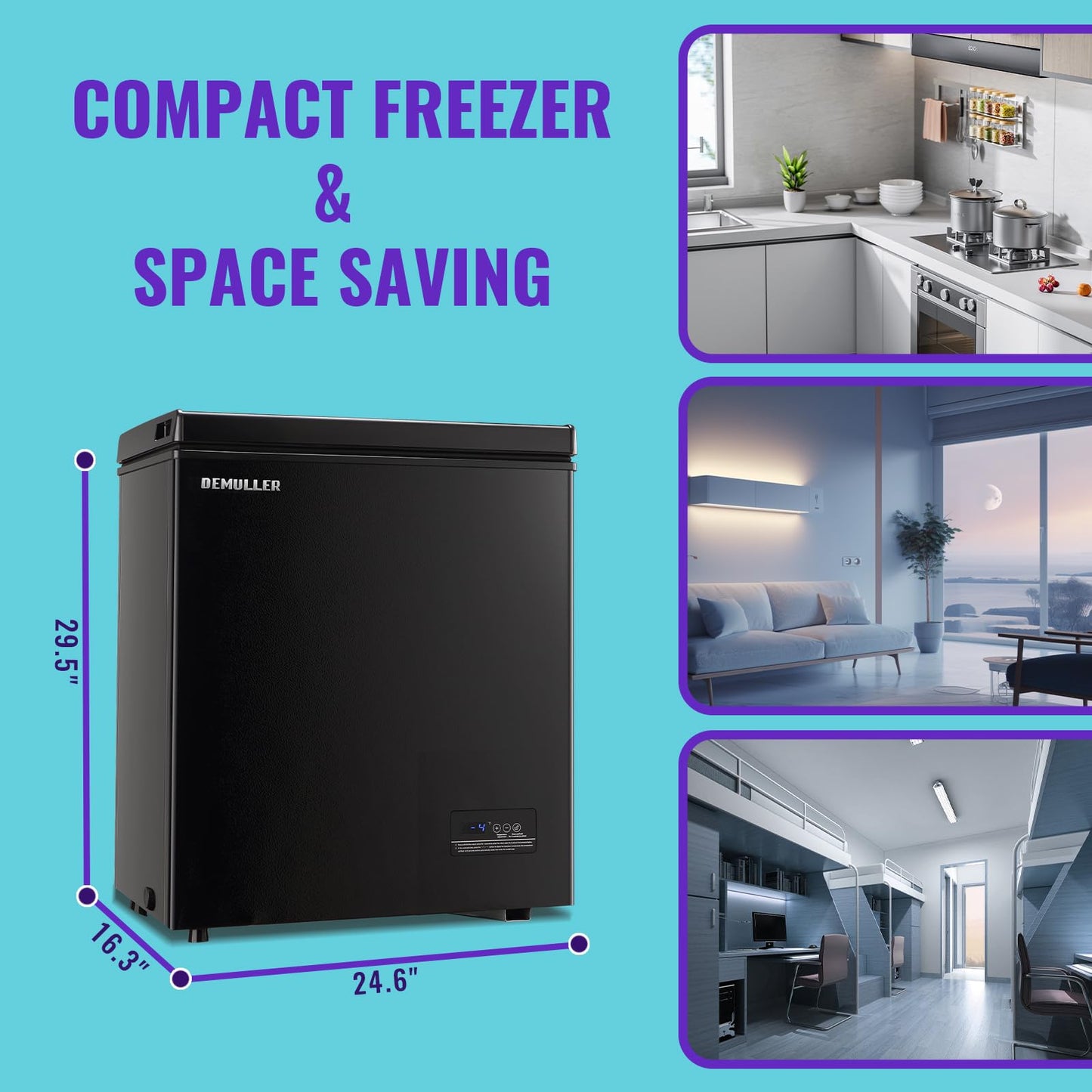 DEMULLER Chest Freezer, Small Deep 4.0 Cubic Feet Black Freezers, Compact Top Open Door with Electronic Panel, Temp Range -12 ℉ to 50 ℉, Two Storage Wire Baskets, Manual Defrost