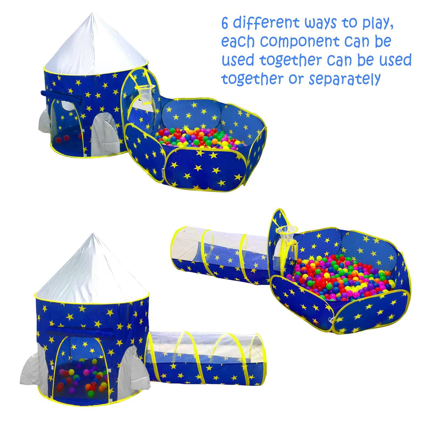 PigPigPen 3pc Kids Play Tent for Boys with Ball Pit, Crawl Tunnel, Princess Tents for Toddlers, Baby Space World Playhouse Toys, Boys Indoor& Outdoor Play House, Perfect Kid’s Gifts
