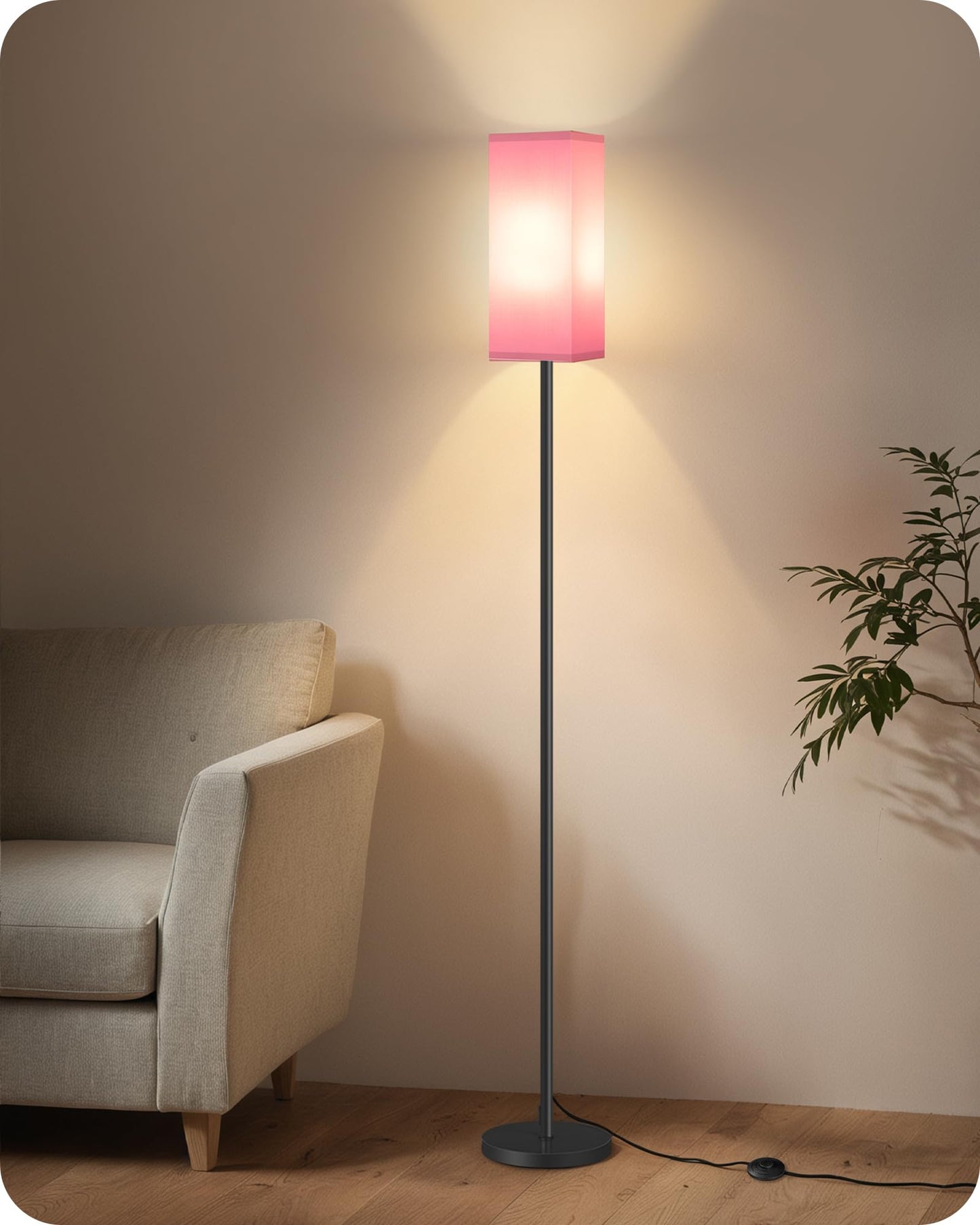 GOEBLESON Set of 2 Floor Lamps for Living Room, Modern Tall Standing Lamps with Foot Switches, Bulb Not Included, 64.6'', for Living Room, Bedroom, Study, Kids Room, Pink and Black P07LDP205W1