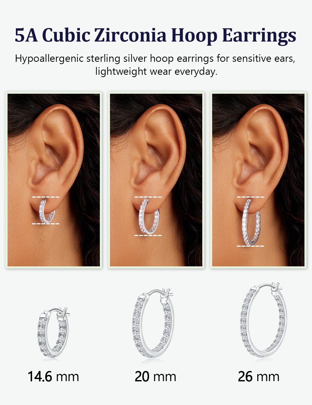 RANDES 925 Sterling Silver Hoop Earrings 20mm Cubic Zirconia Cz Earring Hoops for Women Trendy 2.5 Carat Round Cubic Zirconia Wedding Earrings