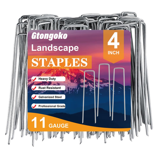 Gtongoko 120 Pack 4 Inch Galvanized Landscape Staples Garden Stakes Plant Cover Stakes 11 Gauge Lawn Staples Ground Stake for Landscaping Securing Weed Barrier Fabric, Christmas Decorations