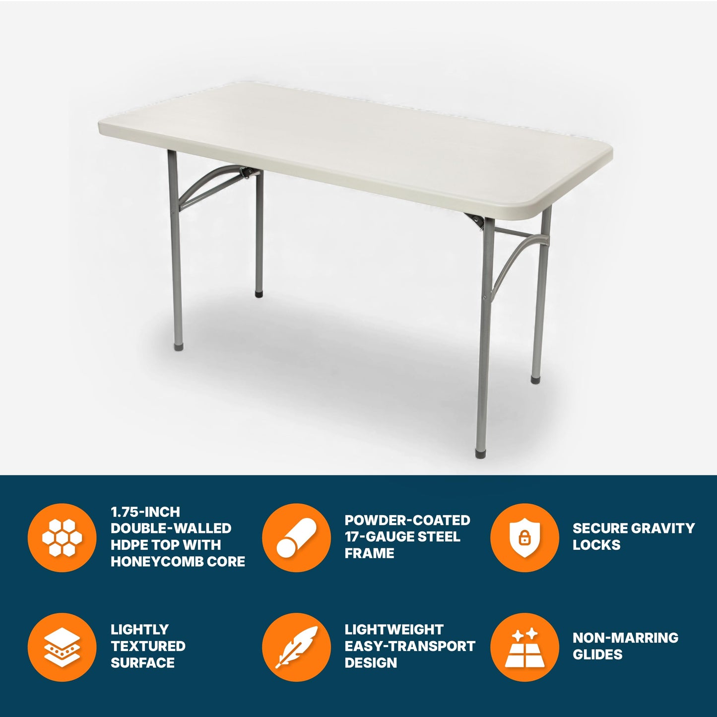OEF Furnishings OEFBT2448 Utility Series Heavy-Duty Premium Commercial-Grade Indoor/Outdoor Folding Table (24 x 48 in, Rectangular, Speckled Gray Top/Gray Frame)