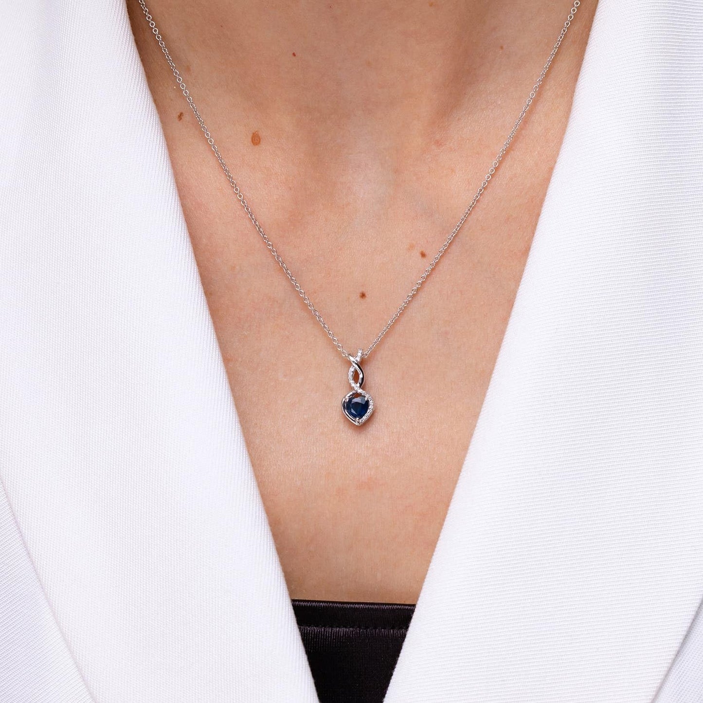 Angara Natural Blue Sapphire Pendant for Women | Heart-Shaped Blue Sapphire Infinity Pendant with Diamond Accents in Platinum | September Birthday, Anniversary, Gemstone Jewelry Gift | AAA | 4mm