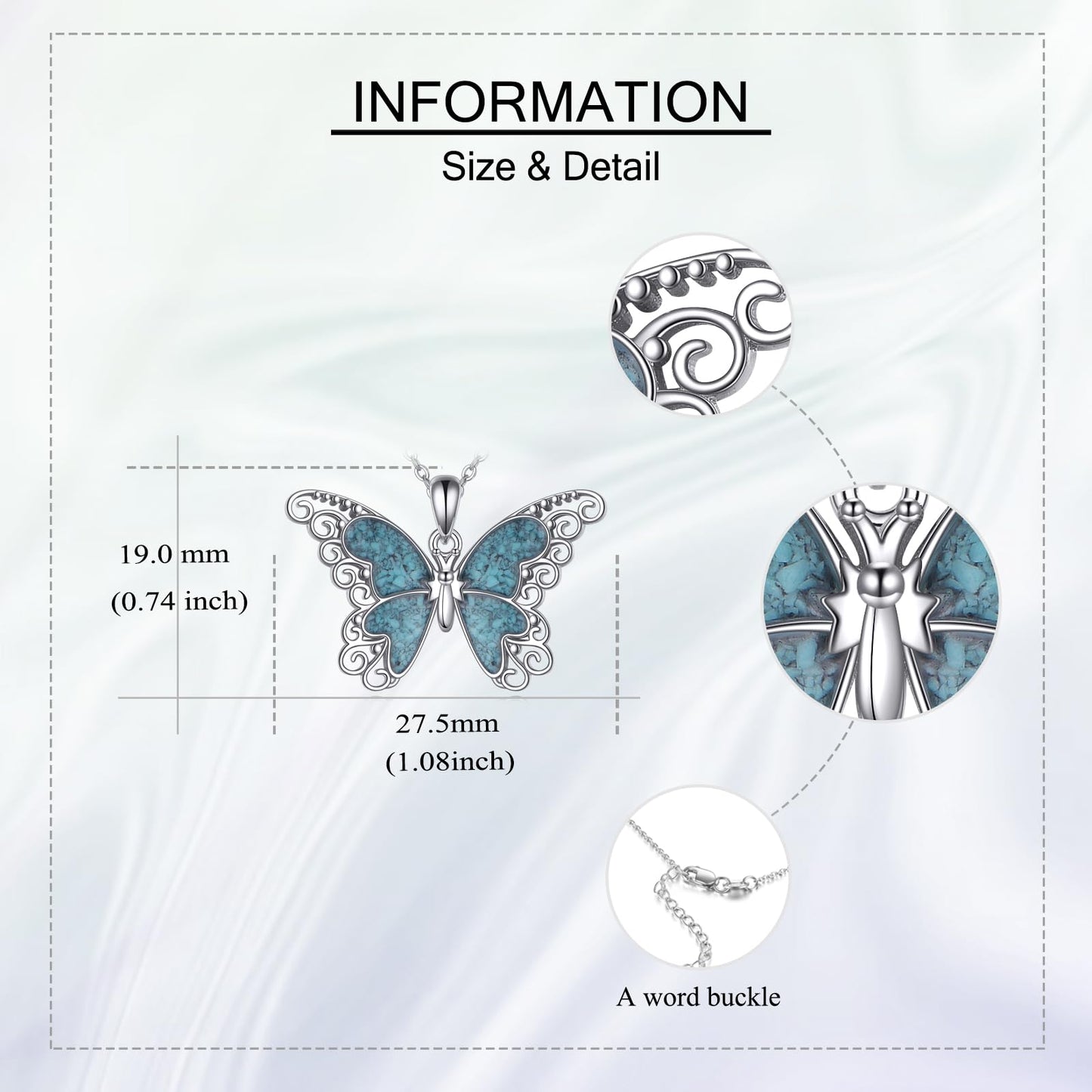 HKPATOP Butterfly Necklace 925 Sterling Silver Turquoise Necklace Butterfly Jewelry for Women