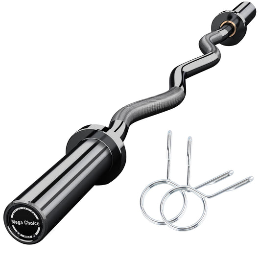 4FT Ez Curl Barbell Bar, O-Lympic Barbell Curl Bar with 2 Spring Collars, Bearing & Bronze Bushing Rotating Sleeves, Knurled Grip, Durable Rust-Proof Design for Squats/Curls/Bench Press, Black