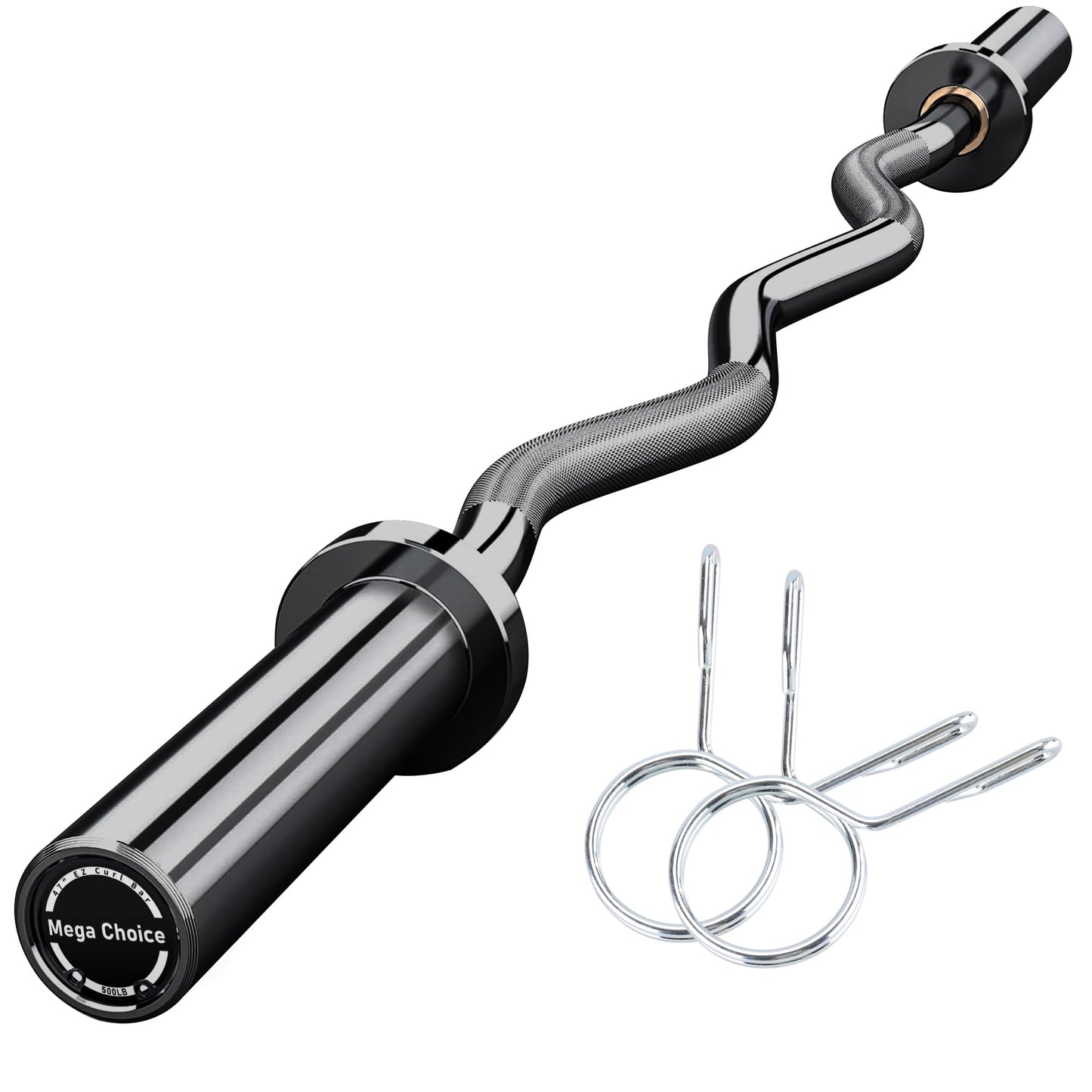 47" Olympic EZ Curl Bar - 500lb Capacity Heavy Duty Chrome Curling Bar for Biceps Triceps Workout, With 2 Spring Collars, Fits 2" Standard Weight Plates for Home & Gym Strength Training