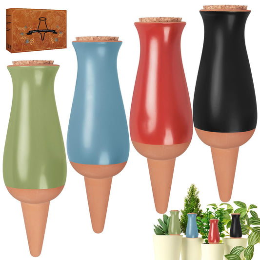 4 Packs Ollas Plant Watering Globes, 12 Oz Terracotta Self Watering Planter Insert, Automatic Watering Devices, Clay Drip Irrigation Stake for Indoor & Outdoor Plant, 1 Week Easy to Refill(Multicolor)