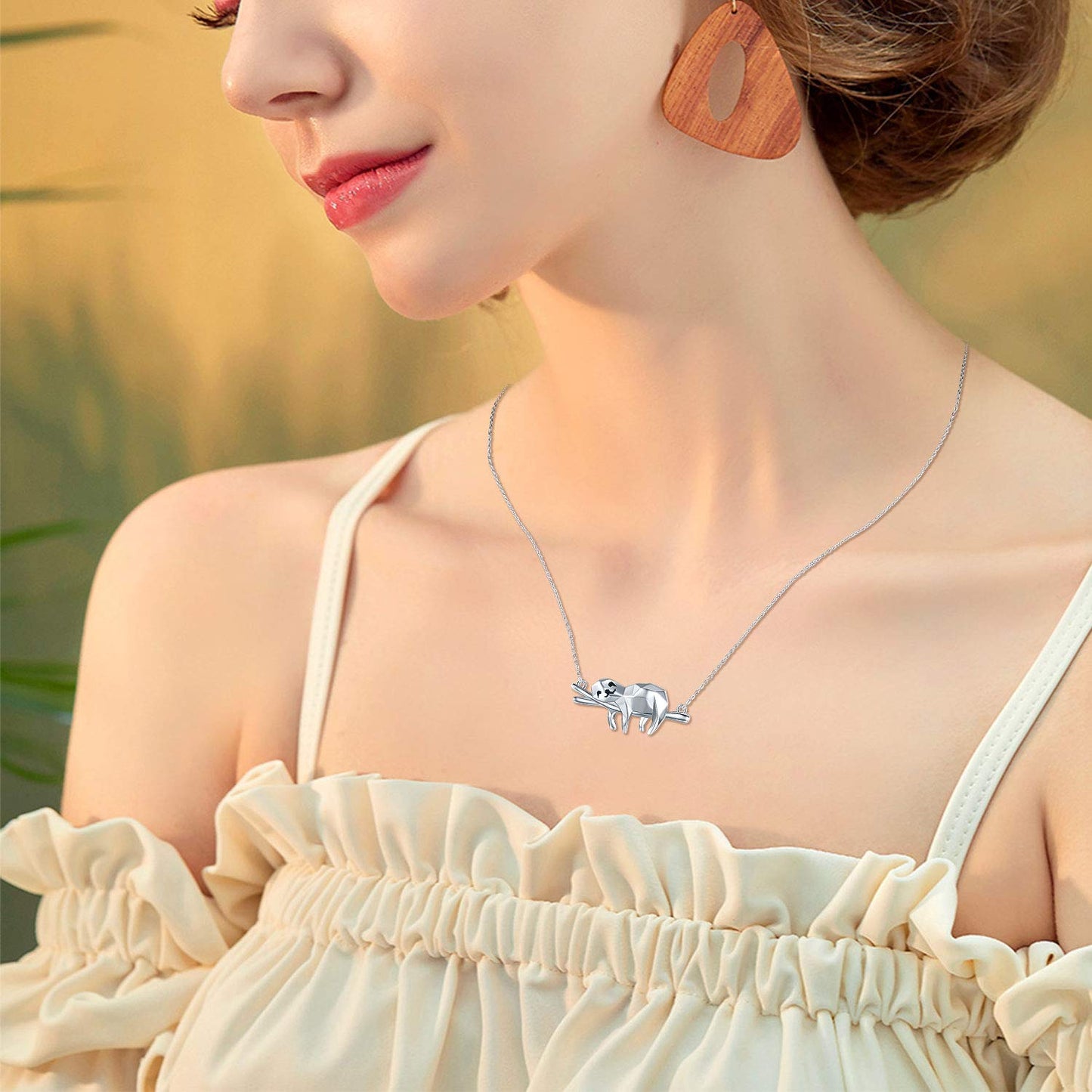 JUSTKIDSTOY Sloth Necklace Gifts Sterling Silver Cute Origami Animal Pendant Necklace Sloth Jewelry for Women Birthday Graduation