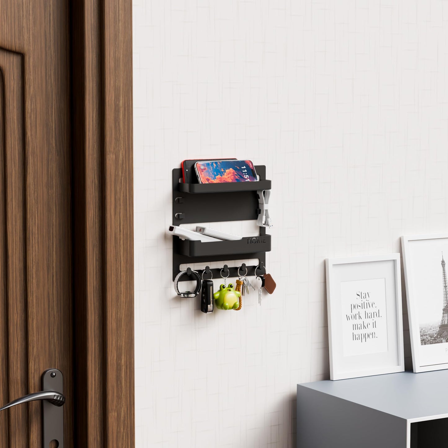 Yieach Bedside Shelf for Dorm Bed,Rv,Small Room and Nightstand,Wall Mounted Floating Shelves and Bedside Wall Organizer for Remote,Phone Holder,Charging Shelf,Cute Bedroom Decor for College Girl,Black