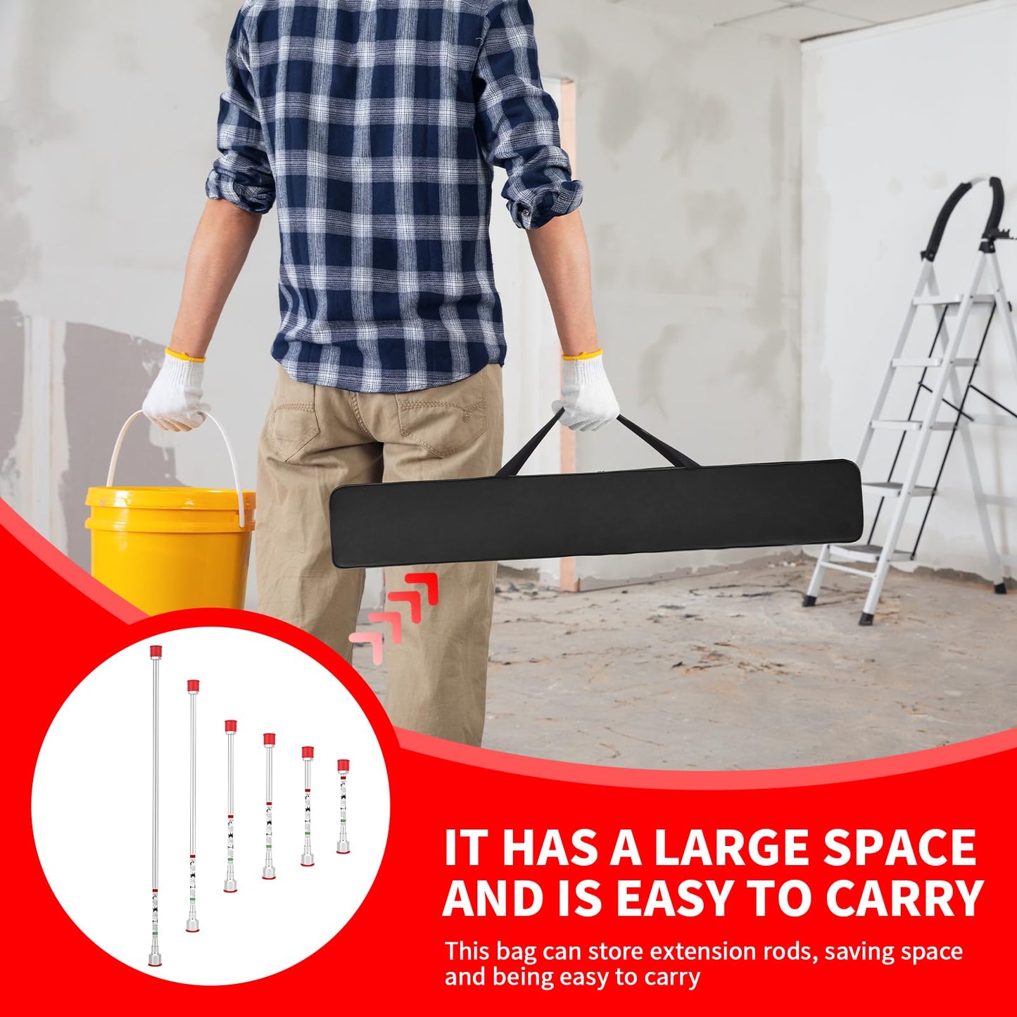 6-Piece Set of Extension Poles, Airless Paint Sprayer Gun Tip Extension Pole,for Airless Paint Gun Wand, Black Carrying Pouch Included for Easy Storage (8in 12in 16in 20in 30in 40in)