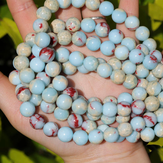 35pcs 10mm Natural Gemstone Beads for Jewelry Making Supplies,Sky Blue Jasper Healing Crystal Polished Round Loose Stone Beads for Bracelet Necklace 15 Inch
