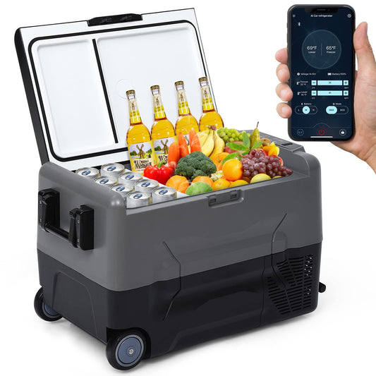 EcoExplorer Dual Zone Car Freezer With APP Control - 48 Quart Portable Refrigerator for RV/Camping/Truck, Dual Voltage (12V/24V DC & 110-240V AC), -4°F to 68°F Precise Cooling