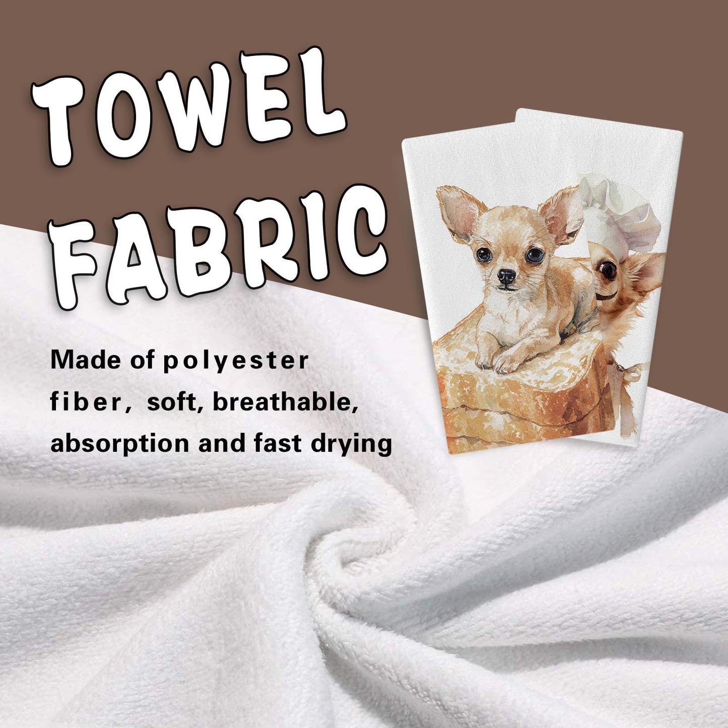 Croar Funny Chef Chihuahua Dog Kitchen Dish Towels Set of 2, Bread Bakery Restaurant Dinner Room Drying Hand Towel Baking Cooking Cloth, Pet Dog Owner Lover Gifts Home Decoration 18'' x 26''