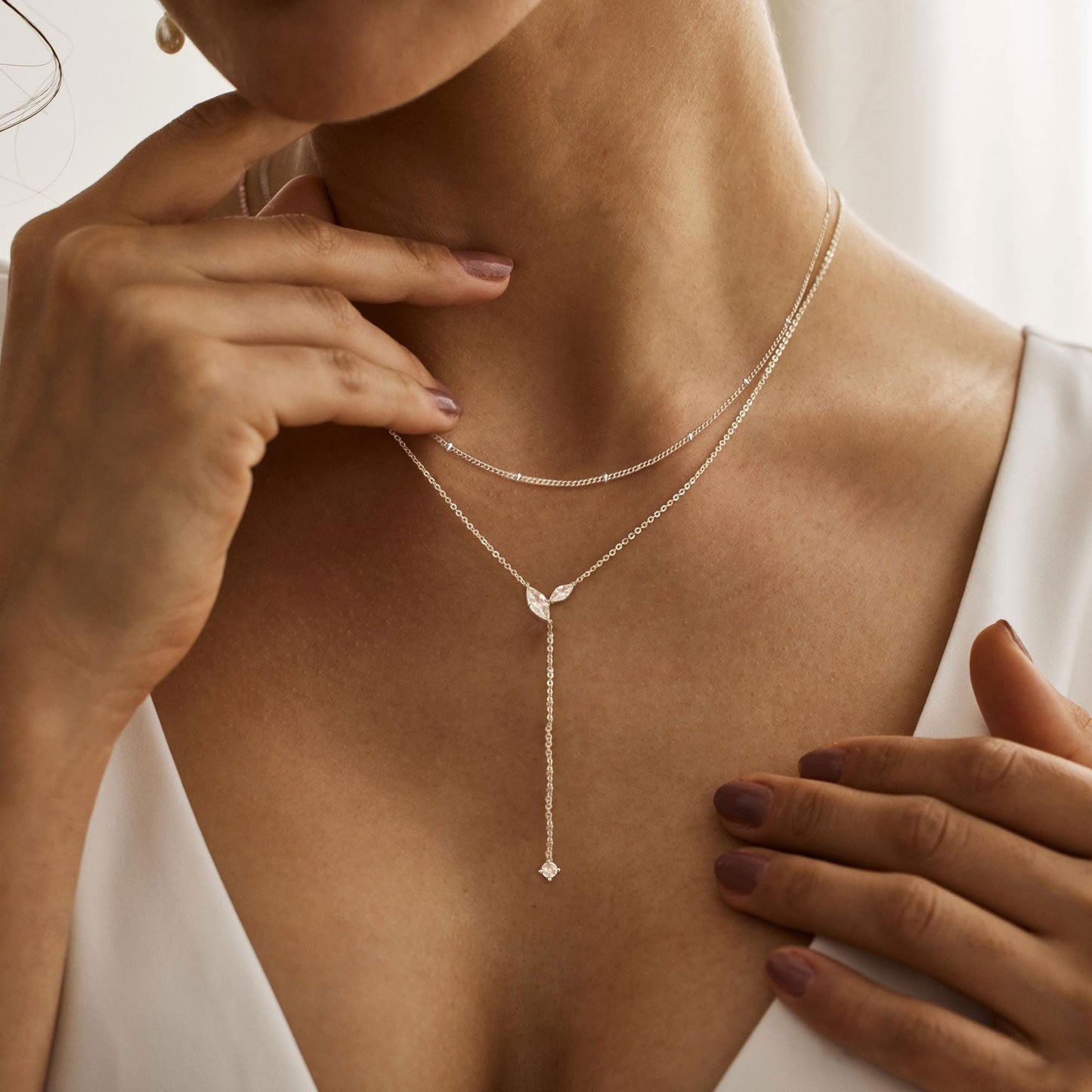FUCJOEE Silver Layered Necklaces for Women, Dainty Long Silver Necklace Stack Boho Y Shaped Drop Necklace Set Simple Layering Necklaces for Women Trendy Silver Jewelry Set Fashion Accessories