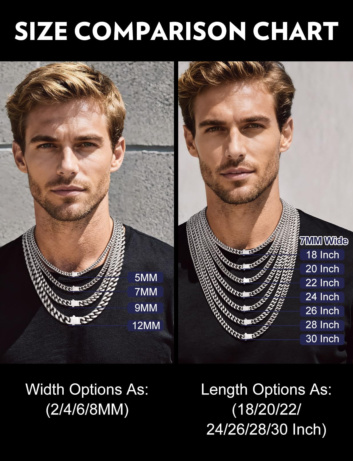 Bandmax Stainless Steel Chain for Men 7MM Miami Cuban Link Chain Necklace Mens Rapper Chains 20Inch Cadenas Para Hombre Gift for Husband Son Father