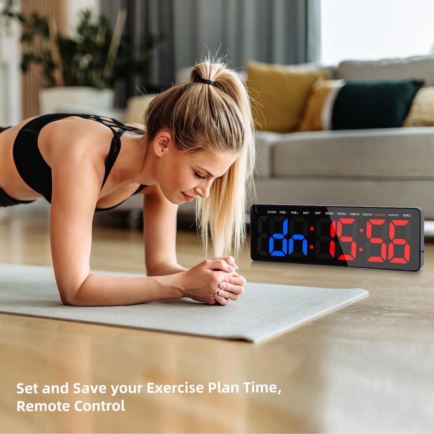 AnExer 13" Gym Timer Clock, Workout Interval Timer with Remote Control, Count Down & Up Stopwatch, Adjustable Brightness, Large LED Digital Display, Fitness Digital Clock for Home/Garage/Boxing