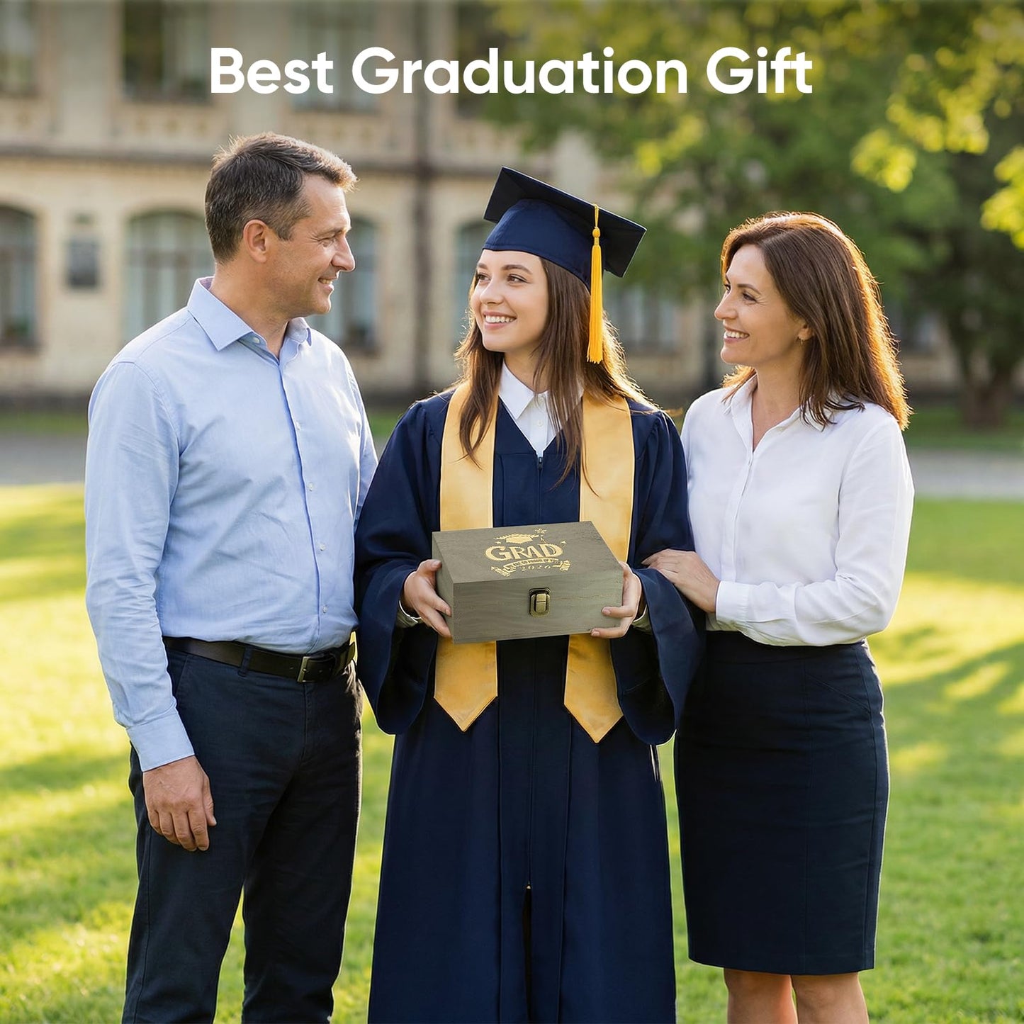 REMEIT Graduation Keepsake Box - Engraved Grad 2026 Wood Memory Box Congrats Grad Gift for Him Her, Perfect for Storing Graduation Memories & Mementos