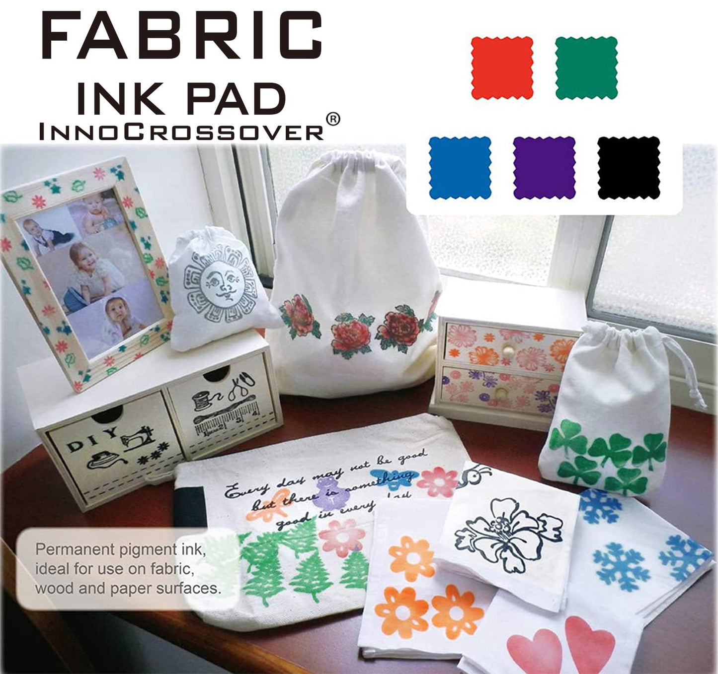 Stamp Pad, Fabric Ink Pad Stamps Set, 5 Colors Non-Toxic Pigment Ink Pad for Stamps, Rubber Stamps, Card Making Supplies, Wood, Fabric and Paper Surface. Stamps for Crafts (5 Pack)