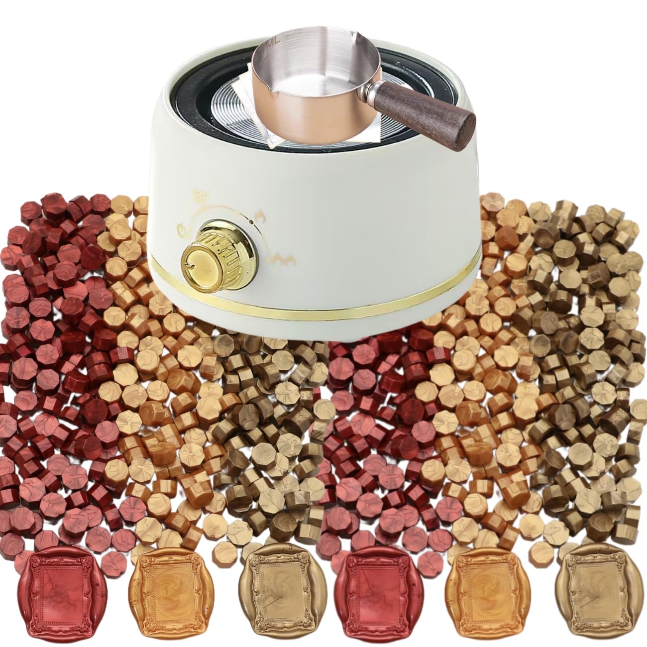 Sealing Wax Warmer Electric, Electrical Wax Seal Warmer Melting Furnace Kit with 300pcs Metal Waxseal Beads, a 80ml Large Spoon, a Non-Slip Melt Scoop(300 Metal White Set)