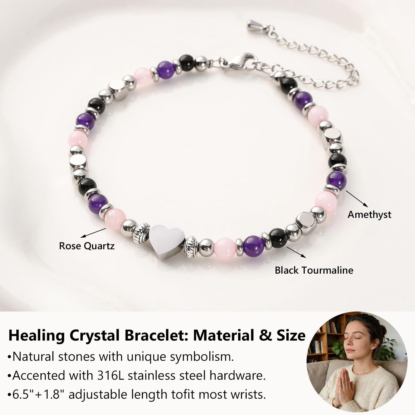 Jardme Natural Healing Crystal Bracelet for Women-Anxiety Relief