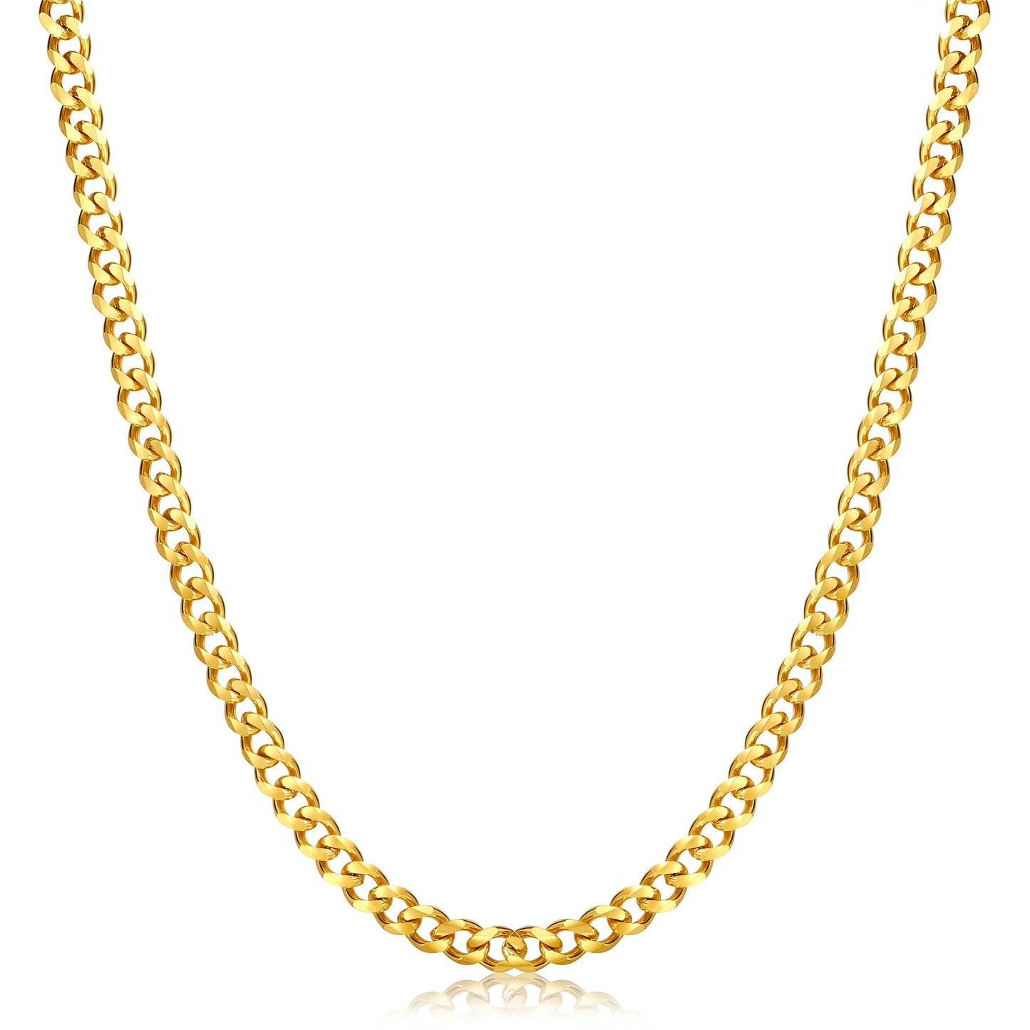 Fiusem 5mm Gold Plated Chains for Men, 18K Gold Plated Stainless Steel Cuban Link Chain Necklace for Men and Women, 24 Inch