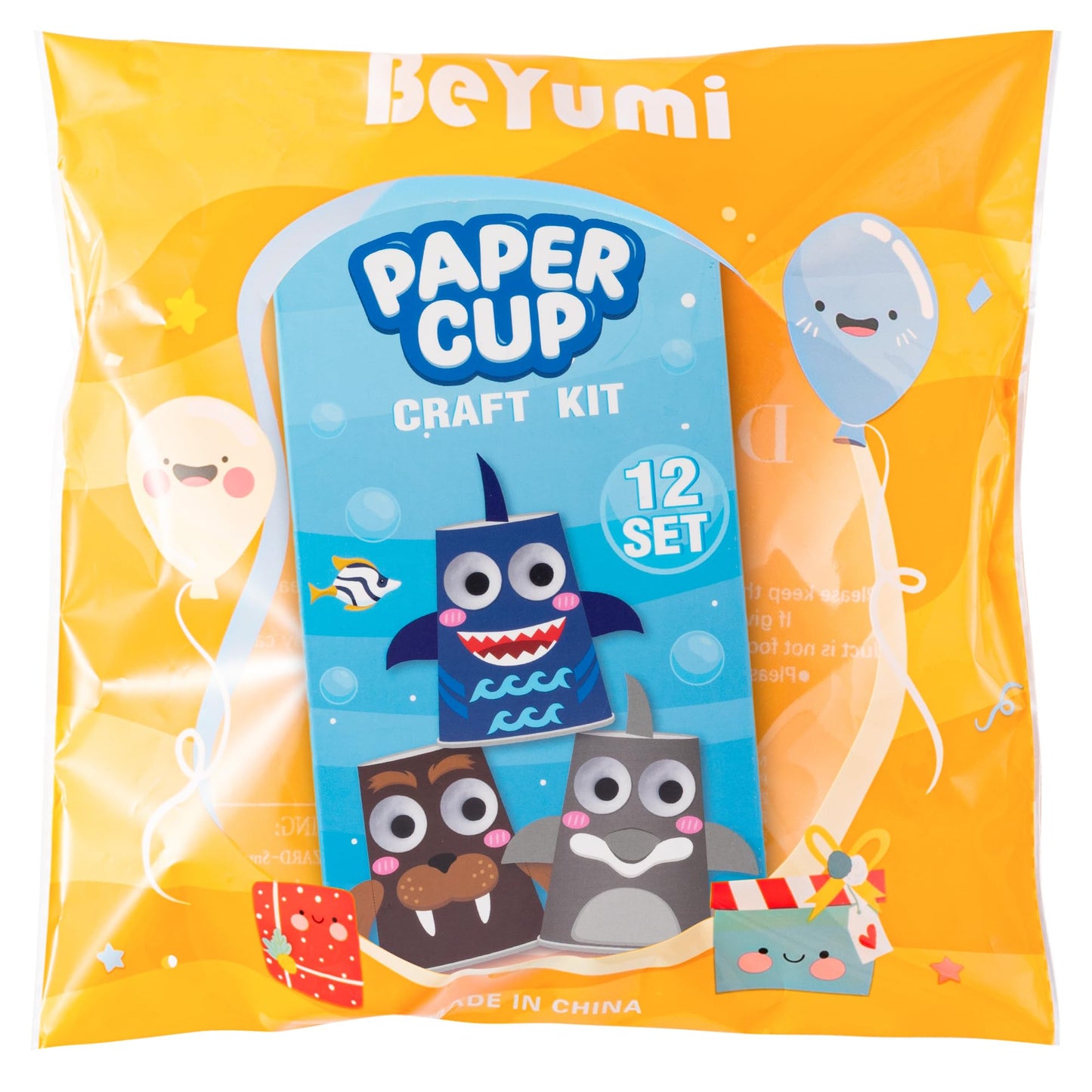 BeYumi Ocean Animals Craft Kit - 12Pcs Summer Arts and Crafts for Kids Toddler Paper Cup Craft Kit with 12 Cartoon Animal Projects DIY Gift for Birthday Party Preschool Classroom Fun Activity Ages 3-6