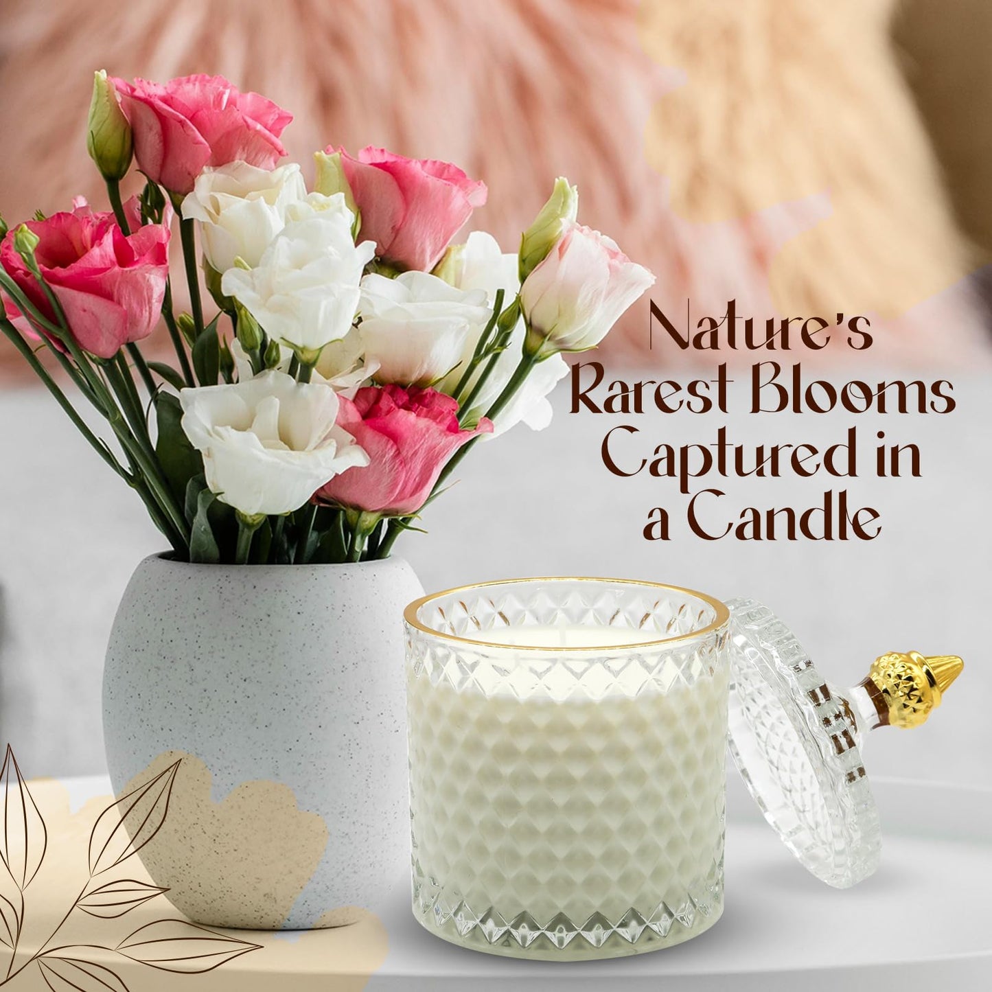 VIONAMI Luxury Scented Candle Gift – Queen of The Night Rare Flower Fragrance in Elegant Glass Jar, Decorative Soy Candles Gifts for Women, Long-Lasting 80 Hr, 14.8 oz, Luxury Candles for Women